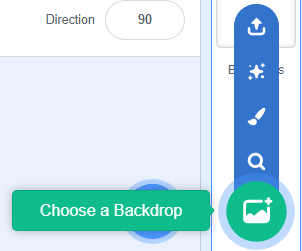 screenshot of the Scratch editor screen, zoomed in on the choose backdrop button